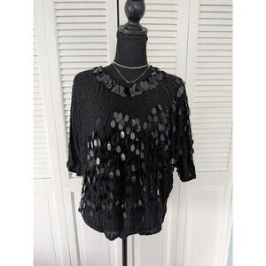Vintage Ann Katrine Evening Top Women's S Silk Beaded Sequin Formal Black Tie